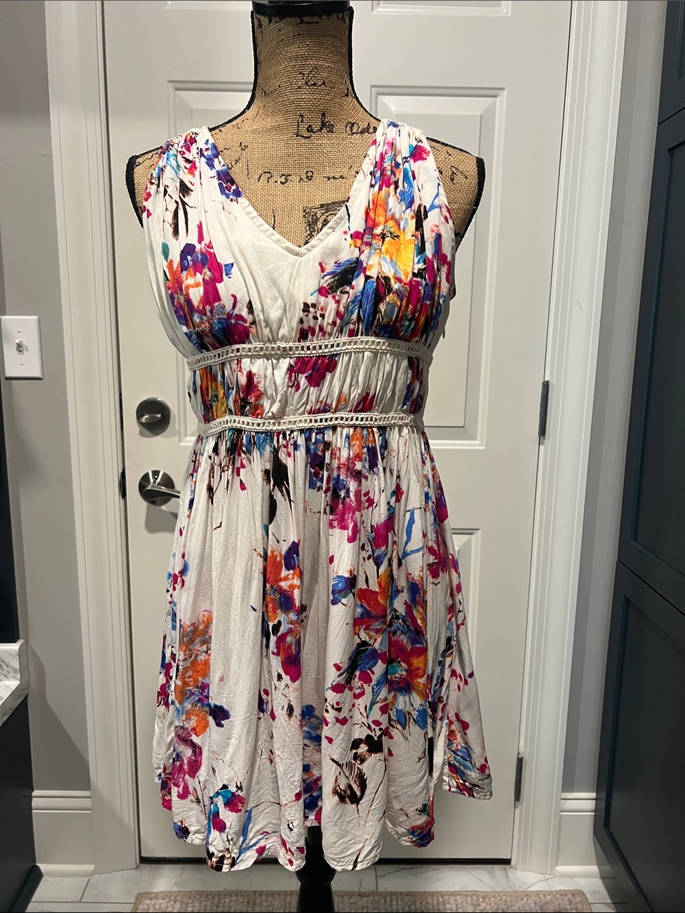 Entro‎ Sz S Floral V-Neck Empire Waist Sundress Beach Summer Travel Cruise